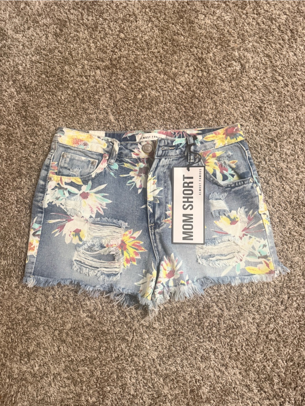 Aeropostale Light Blue Floral Distressed Denim Mom Shorts